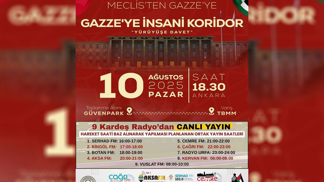 "Anadolu’dan Meclis’e, Meclis’ten Gazze’ye İnsani Koridor" yürüyüşüne 9 radyodan destek