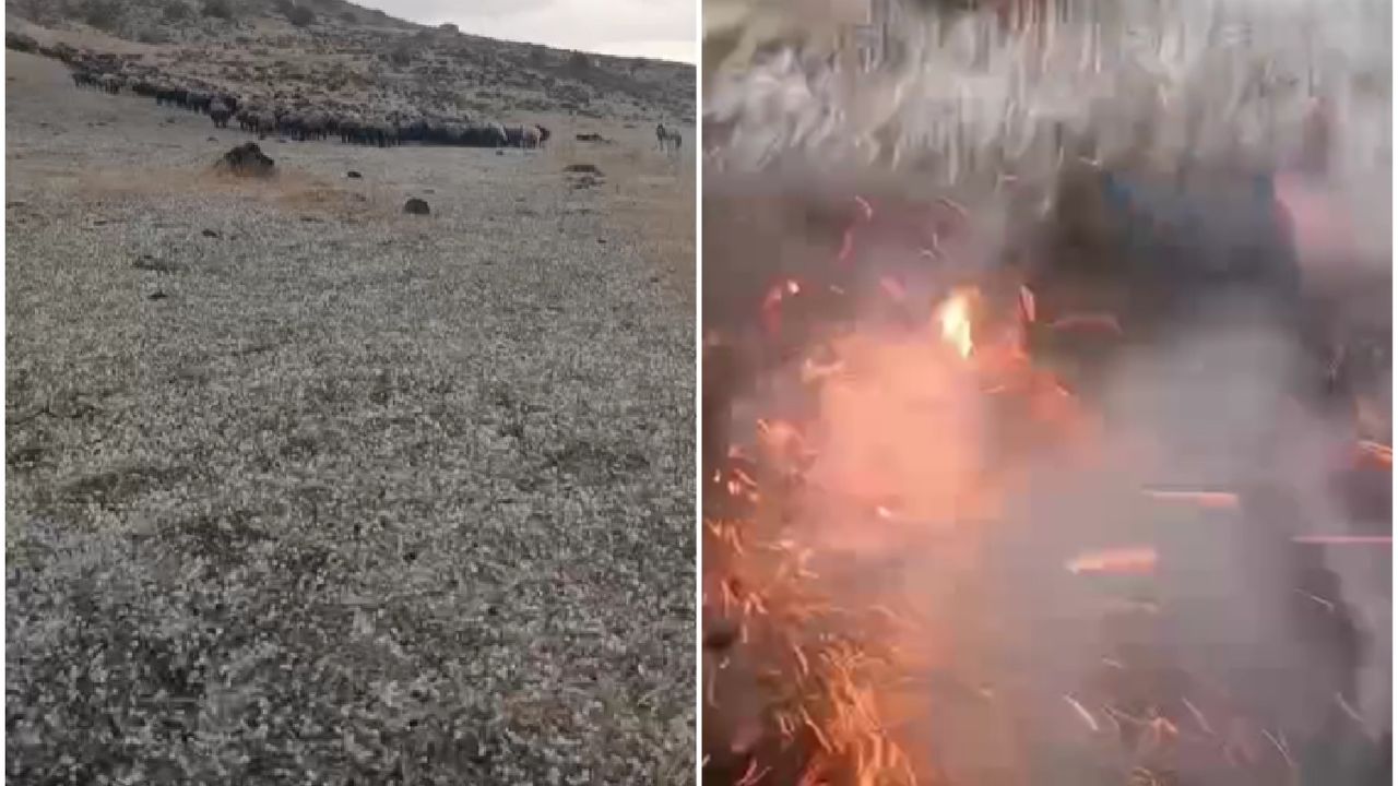 Elazığ’da çobanın yanına yıldırım düştü, o an cep telefonuna yansıdı