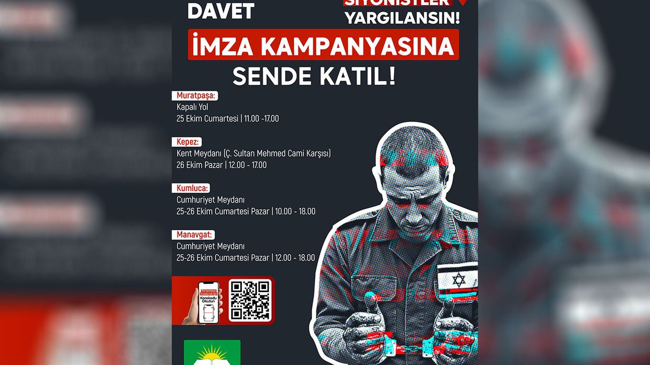 HÜDA PAR Antalya İl Başkanlığından "Soykırımcı siyonistlerin yargılanması" için imza kampanyası
