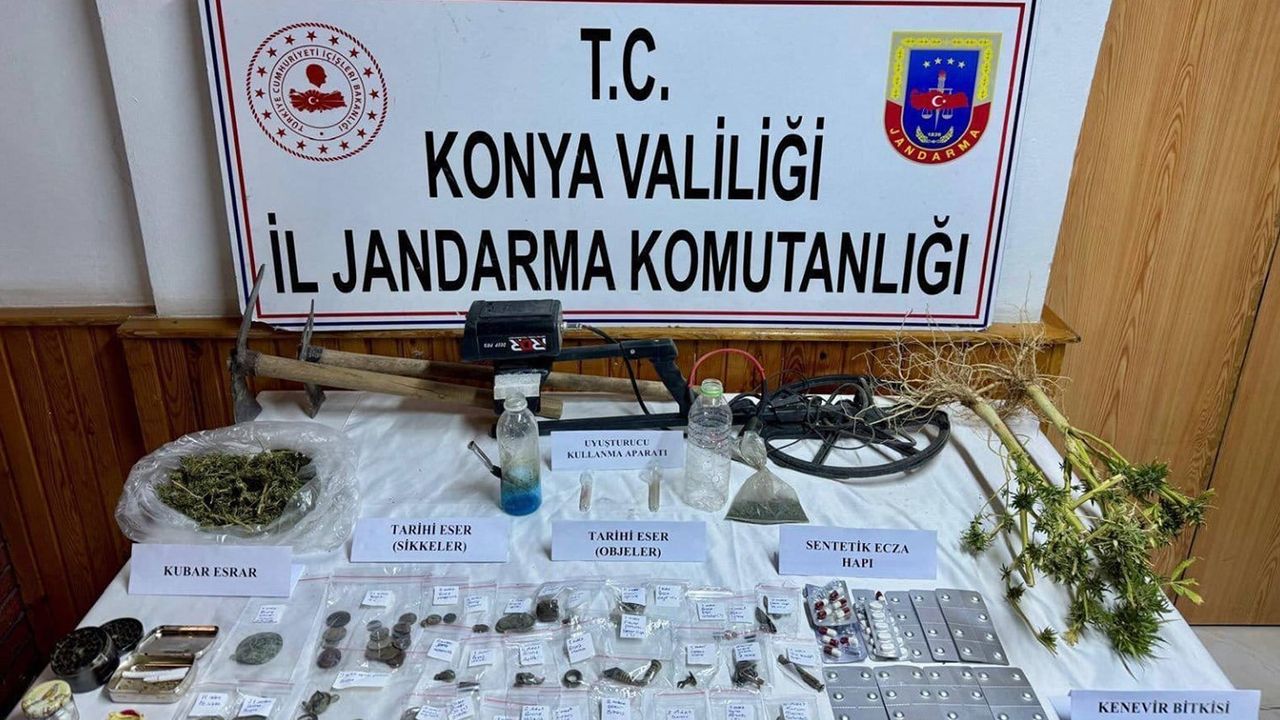 Konya Ereğli’de uyuşturucu ve tarihi eser operasyonu