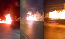 Dorsesinde yangın çıkan tiner yüklü tır alevlerle 8 kilometre ilerledi
