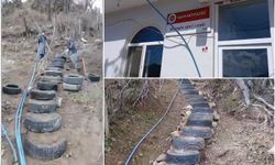 Batman'da mahalle sakinleri araba lastiklerinden camiye merdiven yaptı