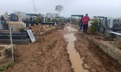 ⁨Viranşehir’de mezarlıkların çamur altında kalmasına tepki