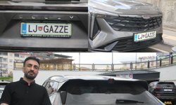 Gurbetçiden Gazze plakalı farkındalık