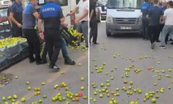 Siirt'te zabıta denetiminde gerginlik: Ürünlerini yola döktü