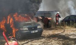 Yakılan otların neden olduğu temizlik yangınında araçlarda hasar meydana geldi