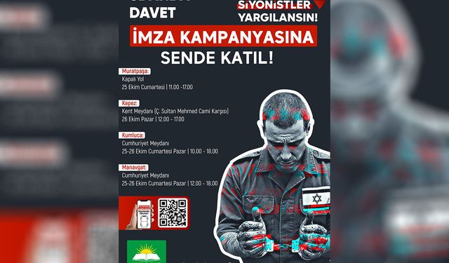 HÜDA PAR Antalya İl Başkanlığından "Soykırımcı siyonistlerin yargılanması" için imza kampanyası