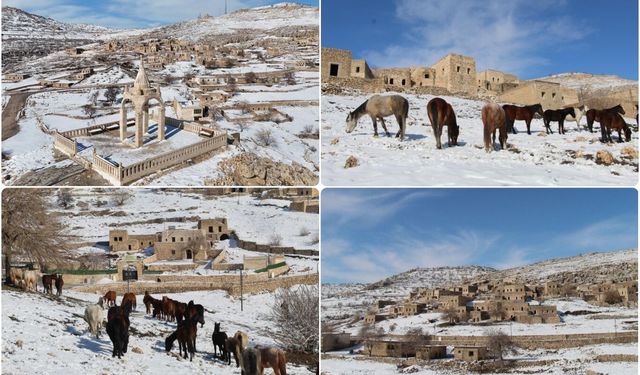Beyaza bürünen tarihi Mağara Köyü fotoğrafçıların uğrak noktası oldu