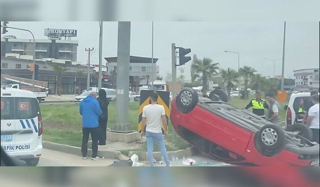 İzmir'de takla atan aracın sürücüsü hafif yaralandı