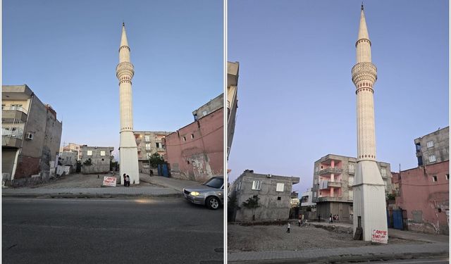 Batman'da yıkılan caminin ardında kalan minare dikkat çekiyor