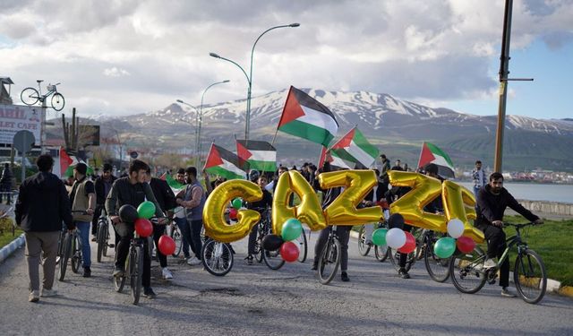 Bitlis'te gençler Gazze için pedal çevirdi
