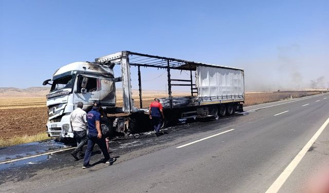 Mardin'de seyir halinde alev alan tır kullanılamaz hale geldi