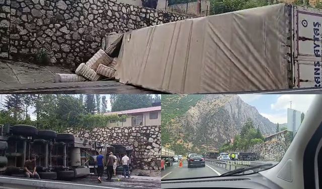 Siirt-Bitlis yolunda tır devrildi: Kilometrelerce araç kuyruğu oluştu