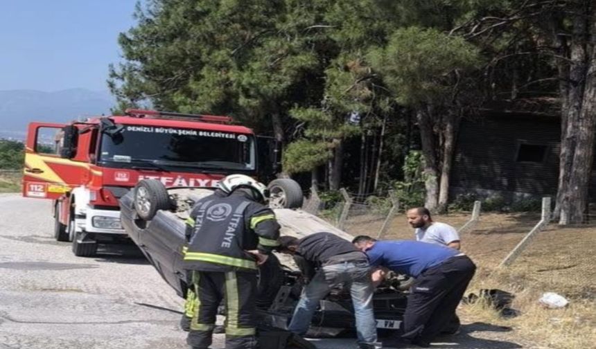 Takla atan araçta sıkışan çocuk itfaiye ekiplerince kurtarıldı