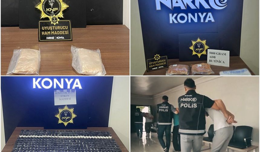 Konya'da yüklü miktarda uyuşturucu ve hammadde ele geçirildi