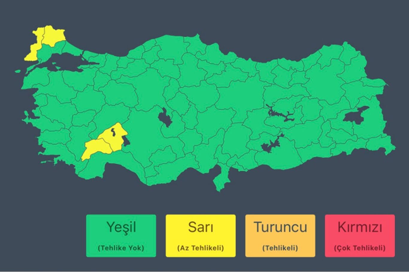 İçişleri Bakanlığı, 4 şehri 'sarı' kodla uyardı