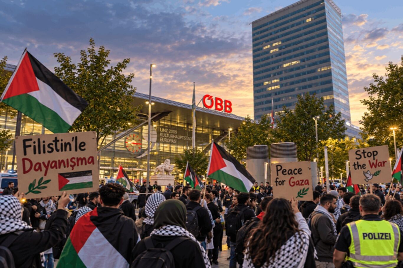 Linz'de UEFA maçı öncesi siyonist rejim protestosu 